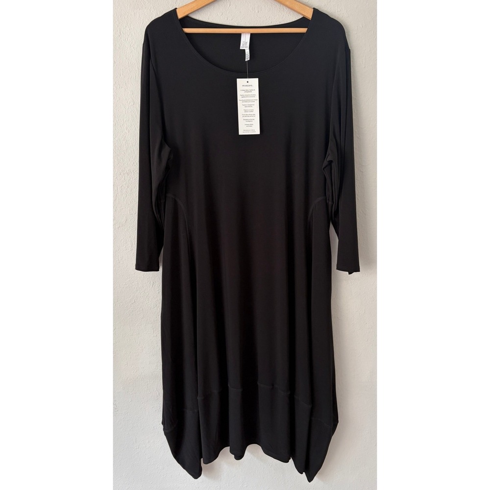 MarlaWynne Women Black Balloon Hem Jersey Knit Dress 2X Lagenlook Minimalist